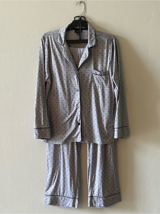 Tahari Other - Tahari Pajama Set Womens XL Gray Polka Dot Button Front Long Sleeve Notch Collar